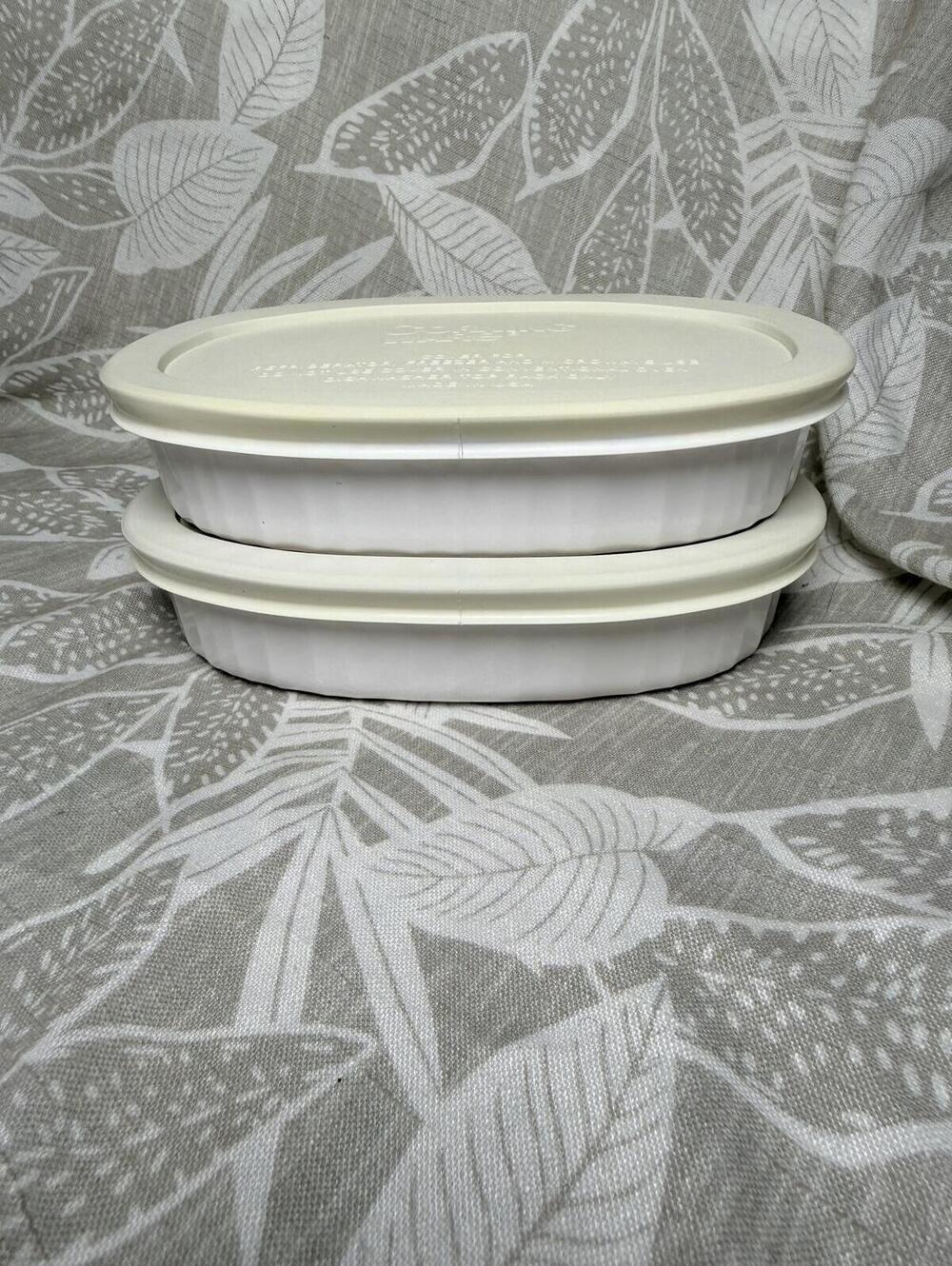 CorningWare French White F-15-B Oval Casserole Dishes w/ F-15-PC Lids Set of 2